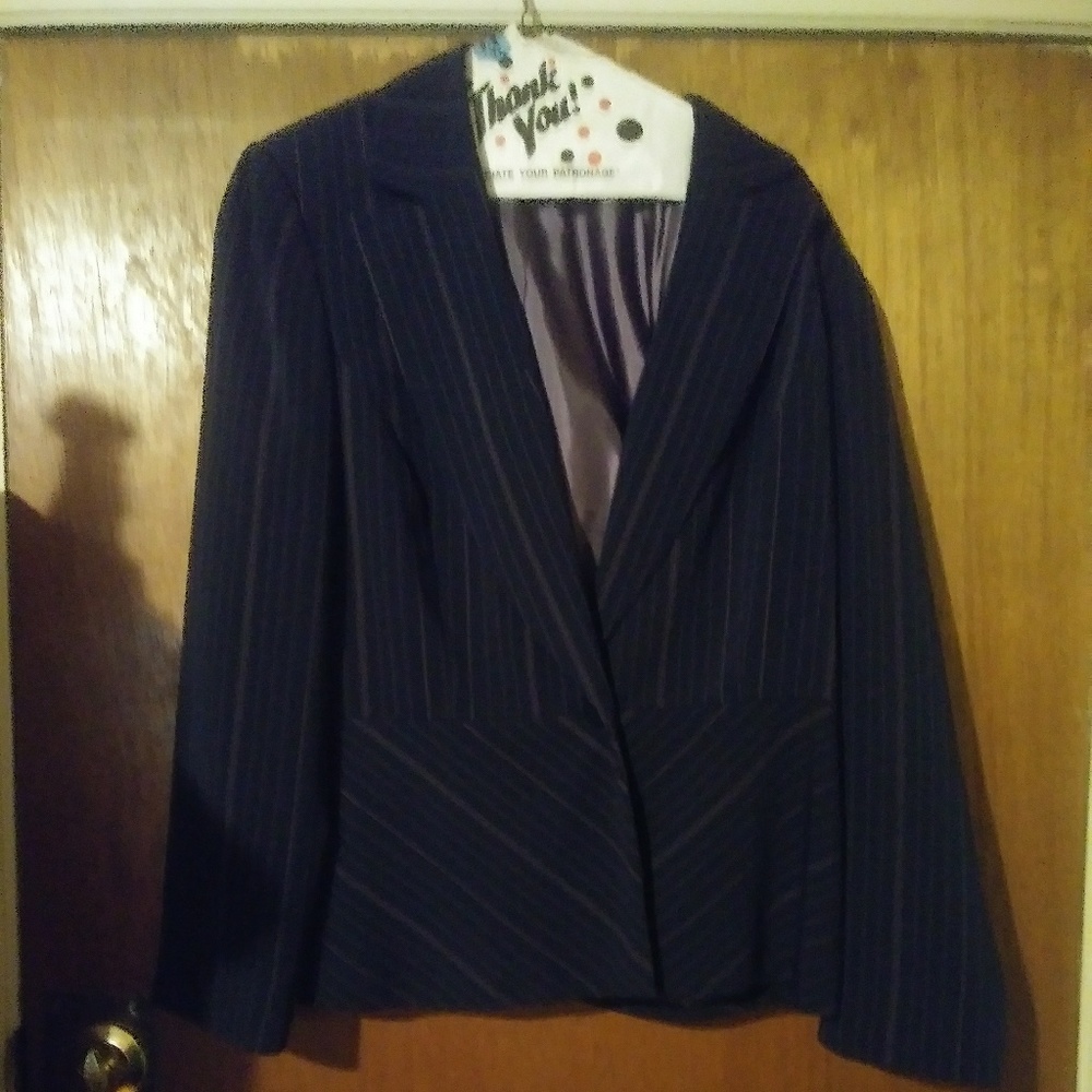 Stylish navy blue pinned strippes pants suit.